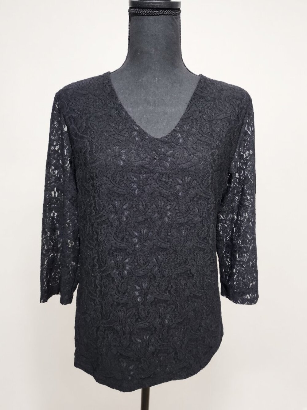 Style & Co Collection Black Lace V-Neck Top L NWT